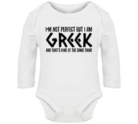 Hippowarehouse I'm not Perfect but I am Greek and That's The Same Thing Baby Vest Bodysuit (Long Sleeve) Boys Girls White
