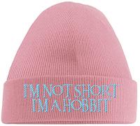 Hippowarehouse I'm Not Short I'm A Hobbit Embroidered Beanie Hat Pink with Baby Blue Stitch