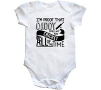 Hippowarehouse I'm Proof That Daddy Does Not Play Cricket All of The Time Baby Vest Bodysuit (Short Sleeve) Boys Girls White