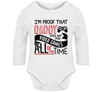 Hippowarehouse I'm Proof That Daddy Does Not Play Video Games All of The Time Baby Vest Bodysuit (Long Sleeve) Boys Girls White