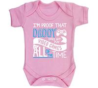 Hippowarehouse I'm Proof That Daddy Does Not Play Video Games All of The Time Baby Vest Bodysuit (Short Sleeve) Boys Girls Light Pink