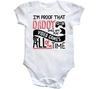 Hippowarehouse I'm Proof That Daddy Does Not Play Video Games All of The Time Baby Vest Bodysuit (Short Sleeve) Boys Girls White