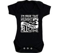 Hippowarehouse I'm Proof That Mummy Does Not Play Video Games All of The Time Baby Vest Bodysuit (Short Sleeve) Boys Girls Black