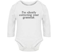 Hippowarehouse I'm Silently Correcting Your Grammar Baby Vest Bodysuit (Long Sleeve) Boys Girls White