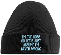 Hippowarehouse I'm the Boss so Let's Just Assume I'm Never Wrong Embroidered Beanie Hat Black with Stitch