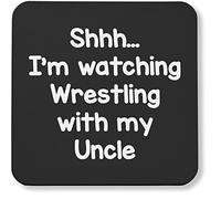 Hippowarehouse I'm watching Wrestling with my Uncle pack of 2 coasters gloss finish durable backing 9cm x 9cm
