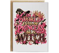 Hippowarehouse In a world full of princess be a witch Personalised Card A5 with envelope for him for her Funny Cards for Men and Women Blank inside option