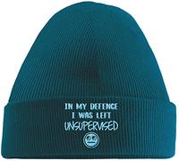 Hippowarehouse in My Defence I was Left Unsupervised Embroidered Beanie Hat Blue with Baby Blue Stitch
