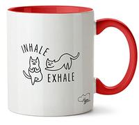 Hippowarehouse Inhale Exhale - cat Printed Mug Various Colour Options Ceramic Cup Kitchenware 11oz
