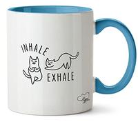 Hippowarehouse Inhale Exhale - cat Printed Mug Various Colour Options Ceramic Cup Kitchenware 11oz