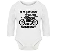 Hippowarehouse is it Too Soon to Ask for a Motorbike? Baby Vest Bodysuit (Long Sleeve) Boys Girls White