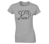 Hippowarehouse It Started with a Kiss Womens Fitted Short Sleeve t-Shirt (Specific Size Guide in Description) Grey