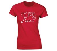 Hippowarehouse It Started with a Kiss Womens Fitted Short Sleeve t-Shirt (Specific Size Guide in Description) Red