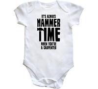 Hippowarehouse It's Always Hammer time When You're a Carpenter Baby Vest Bodysuit (Short Sleeve) Boys Girls White