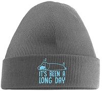Hippowarehouse It's Been a Long Day - Dachshund Sausage Dog Embroidered Beanie Hat Grey with Baby Blue Stitch