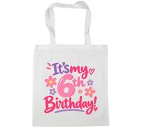Hippowarehouse It's my 6th birthday! Flowers Tote Shopping Gym Beach Bag 42cm x38cm, 10 litres