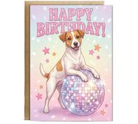 Hippowarehouse jack Russell terrier Happy Birthday disco celebration dog Personalised Card A6 with envelope for him for her Funny Cards for Men and Women Blank inside option
