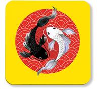 Hippowarehouse Japanese Koi carp yin yang fish printed coaster gloss finish durable backing 9cm x 9cm 2 pack