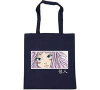 Hippowarehouse Japanese Style Cartoon Face Beautiful Woman Pink Hair Tote Shopping Gym Beach Bag 42cm x38cm, 10 litres