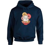 Hippowarehouse Japanese Style The Lucky Cat Maneki-Neko Unisex Hoodie Hooded top (Specific Size Guide in Description) Navy Blue
