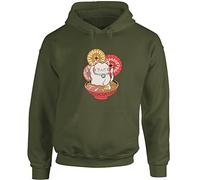 Hippowarehouse Japanese Style The Lucky Cat Maneki-Neko Unisex Hoodie Hooded top (Specific Size Guide in Description) Olive Green