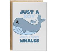 Hippowarehouse Just a boy who loves whales Birthday Card A5 Personalised with envelope for him for her Funny Cards for Men and Women Blank inside option