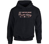 Hippowarehouse Just Another Manic Mum-Day Unisex Hoodie Hooded top (Specific Size Guide in Description) Black