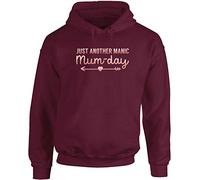Hippowarehouse Just Another Manic Mum-Day Unisex Hoodie Hooded top (Specific Size Guide in Description) Maroon