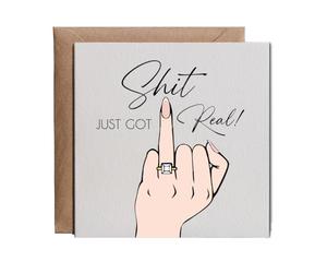 Hippowarehouse Just got real engagement ring pale Personalised Card. 15cm x 15cm with envelope for him for her Funny Cards for Men and Women Blank inside option