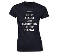 Hippowarehouse Keep Calm and Carry On Up The Canal Womens Fitted Short Sleeve t-Shirt Black