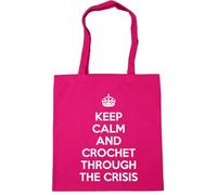 Hippowarehouse keep calm and crochet through the crisis Tote Shopping Gym Beach Bag 42cm x38cm, 10 litres