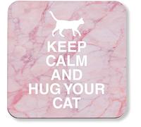 Hippowarehouse Keep calm and hug your cat pack of 2 coasters gloss finish durable backing 9cm x 9cm
