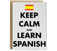 Hippowarehouse Keep calm and learn Spanish Birthday Card A5 Personalised with envelope for him for her Funny Cards for Men and Women Blank inside option