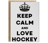 Hippowarehouse Keep Calm and Love Hockey Personalised Card A6 with envelope for him for her Funny Cards for Men and Women Blank inside option