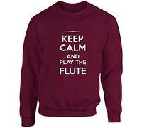 Hippowarehouse Keep Calm and Play The Flute Unisex Jumper Sweatshirt Pullover (Specific Size Guide in Description) Maroon