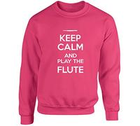 Hippowarehouse Keep Calm and Play The Flute Unisex Jumper Sweatshirt Pullover (Specific Size Guide in Description) Fuchsia Pink