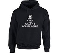 Hippowarehouse Keep Calm and Walk The Border Collie - Dog Unisex Hoodie Hooded top (Specific Size Guide in Description) Black
