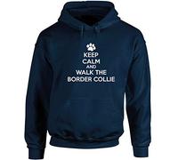 Hippowarehouse Keep Calm and Walk the Border Collie - Dog Unisex Hoodie Hooded top (Specific Size Guide in Description) Navy Blue