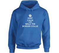 Hippowarehouse Keep Calm and Walk The Border Collie - Dog Unisex Hoodie Hooded top (Specific Size Guide in Description) Sapphire Blue