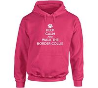 Hippowarehouse Keep Calm and Walk The Border Collie - Dog Unisex Hoodie Hooded top (Specific Size Guide in Description) Fuchsia Pink