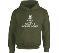 Hippowarehouse Keep Calm and Walk The Border Collie - Dog Unisex Hoodie Hooded top (Specific Size Guide in Description) Olive Green