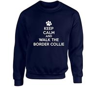 Hippowarehouse Keep Calm and Walk The Border Collie - Dog Unisex Jumper Sweatshirt Pullover (Specific Size Guide in Description) Navy Blue