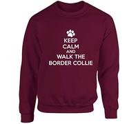 Hippowarehouse Keep Calm and Walk The Border Collie - Dog Unisex Jumper Sweatshirt Pullover (Specific Size Guide in Description) Maroon