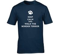 Hippowarehouse Keep Calm and Walk The Border Terrier Dog Unisex Short Sleeve t-Shirt (Specific Size Guide in Description) Navy Blue