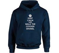 Hippowarehouse Keep Calm and Walk the Cocker Spaniel - Dog Unisex Hoodie Hooded top (Specific Size Guide in Description) Navy Blue