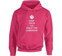 Hippowarehouse Keep Calm and Walk The Labrador Dog Unisex Hoodie Hooded top (Specific Size Guide in Description) Fuchsia Pink