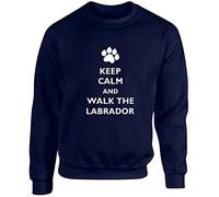 Hippowarehouse Keep Calm and Walk The Labrador Dog Unisex Jumper Sweatshirt Pullover (Specific Size Guide in Description) Navy
