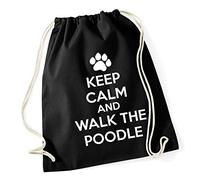 Hippowarehouse Keep calm and walk the poodle - dog Drawstring Cotton School Gym Bag 37cm x 46cm, 12 litres