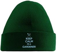 Hippowarehouse Keep Calm I'm a Gardener Gardening Embroidered Beanie Hat Green with Baby Blue Stitch
