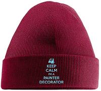 Hippowarehouse Keep Calm I'm a Painter Decorator Embroidered Beanie Hat Red with Baby Blue Stitch